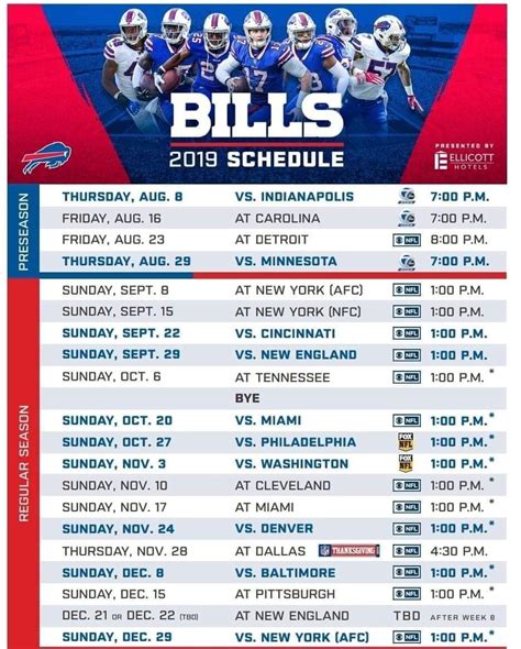 Buffalo Bills Printable Schedule